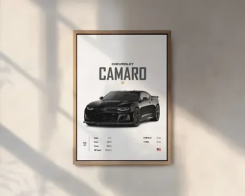 Cuadro Auto Chevrolet Camaro Ss Deportivo + Marco Negro