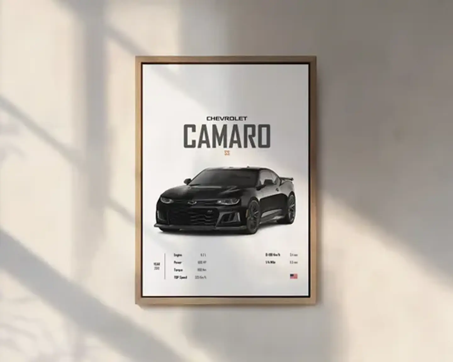 Cuadro Auto Chevrolet Camaro Ss Deportivo + Marco Negro 1