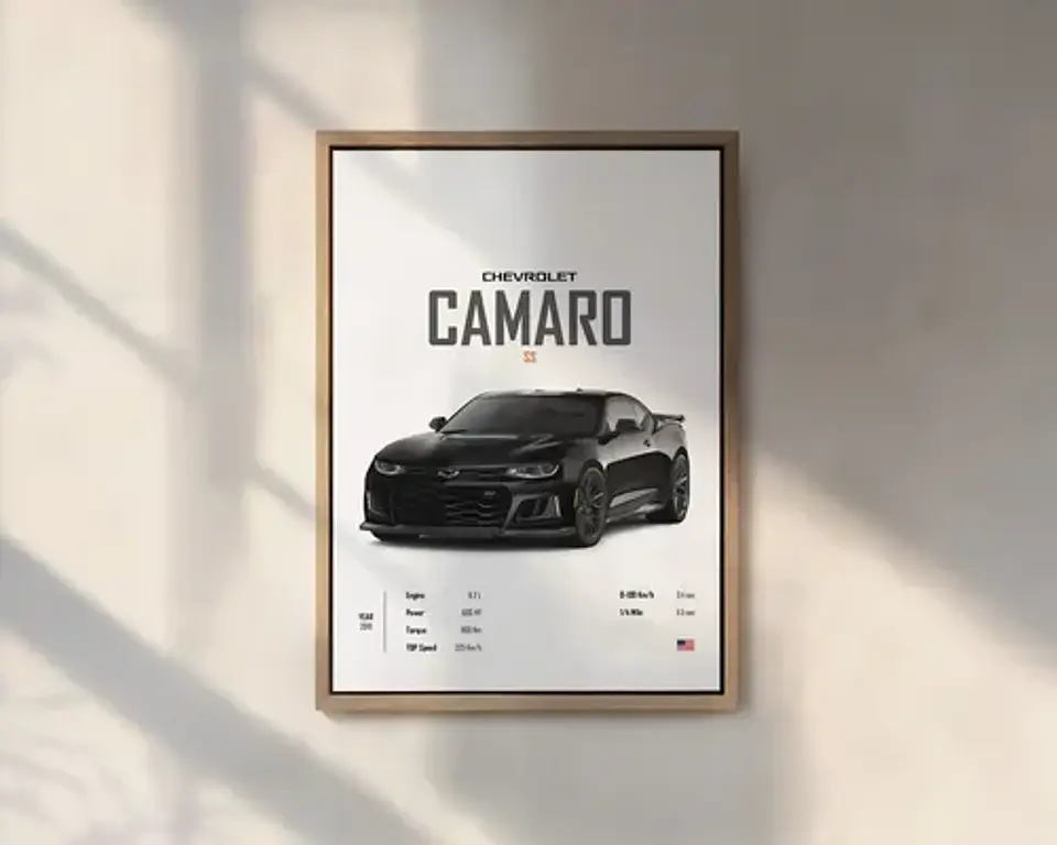 Cuadro Auto Chevrolet Camaro Ss Deportivo + Marco Negro 1