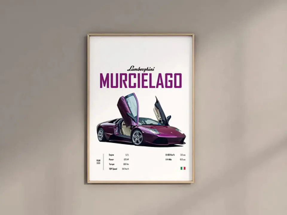 Cuadro Auto Lamborghini Murcielago Deportivo + Marco Negro 1