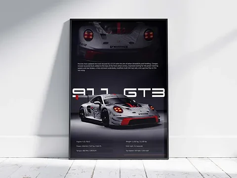 Cuadro Auto Porsche 911 Gt3 R Deportivo  + Marco