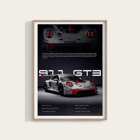Cuadro Auto Porsche 911 Gt3 R Deportivo  + Marco