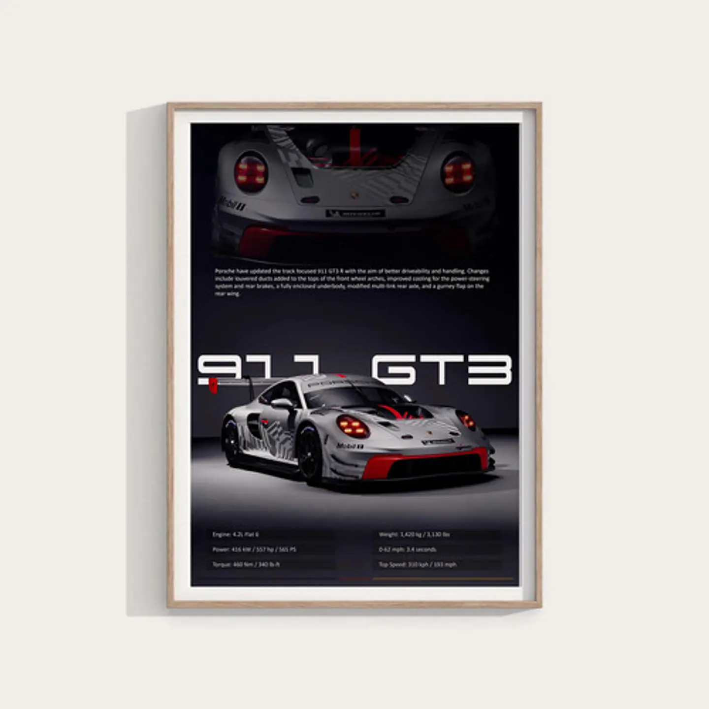 Cuadro Auto Porsche 911 Gt3 R Deportivo  + Marco 2