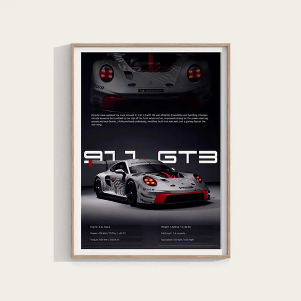 Cuadro Auto Porsche 911 Gt3 R Deportivo  + Marco 2