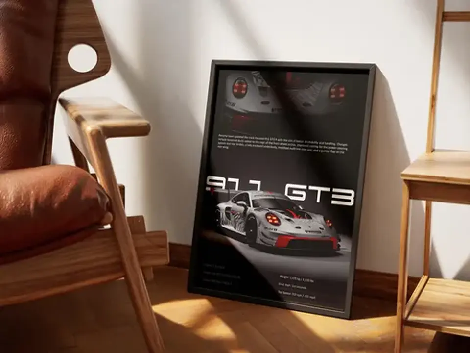 Cuadro Auto Porsche 911 Gt3 R Deportivo  + Marco 3