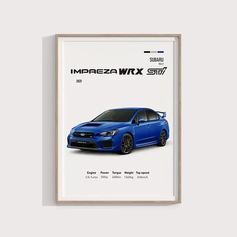 Cuadro Auto Subaru Impreza Wrx Sti Deportivo + Marco