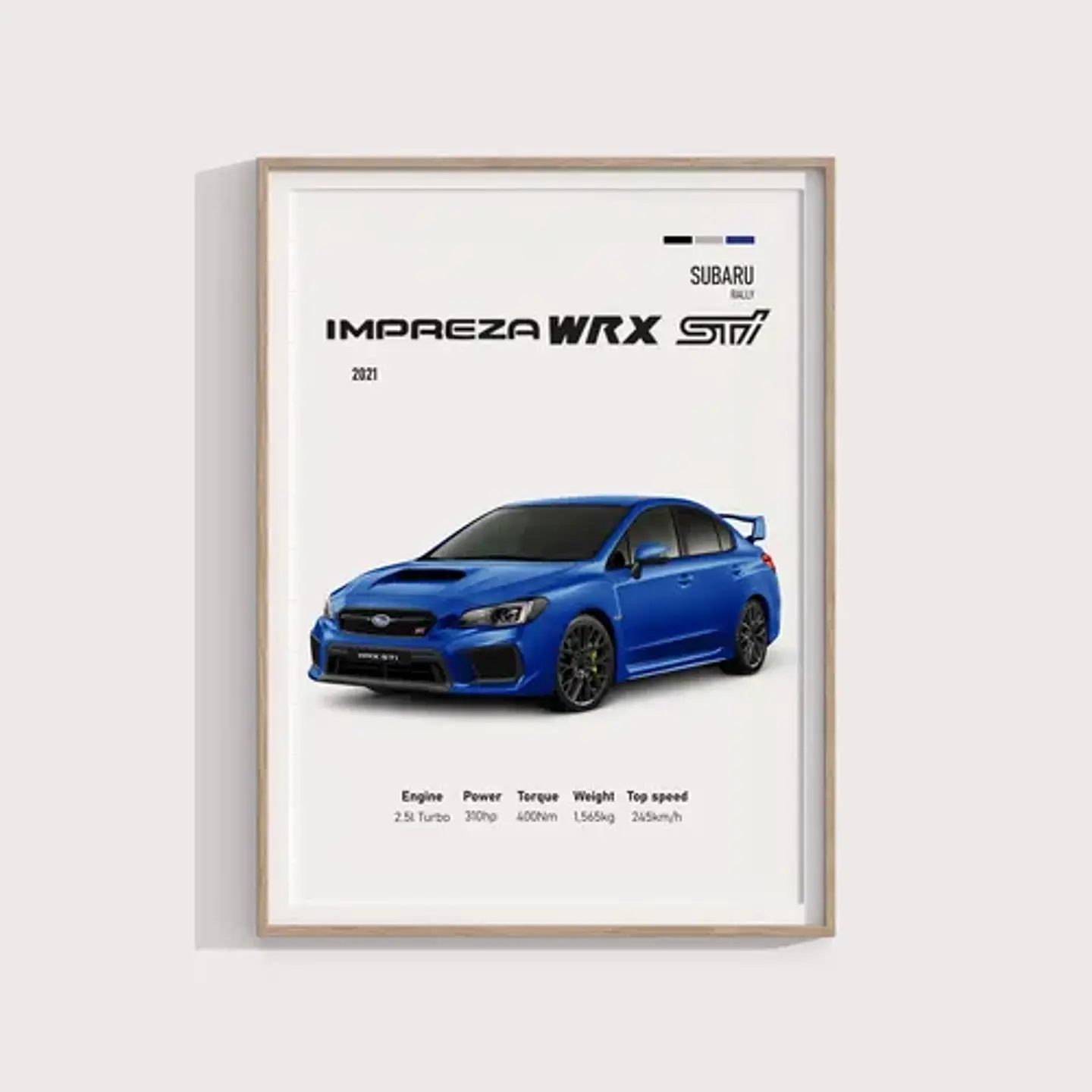 Cuadro Auto Subaru Impreza Wrx Sti Deportivo + Marco 1