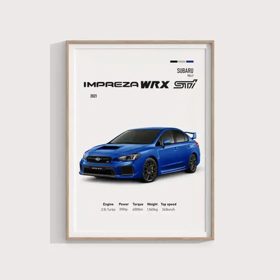 Cuadro Auto Subaru Impreza Wrx Sti Deportivo + Marco 1