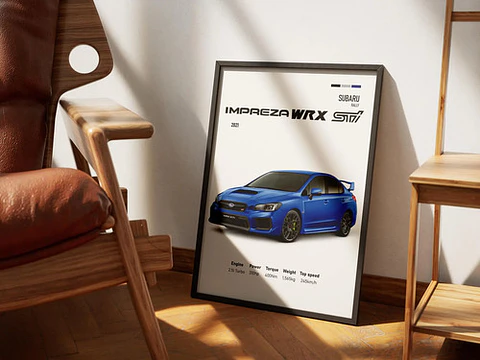 Cuadro Auto Subaru Impreza Wrx Sti Deportivo + Marco