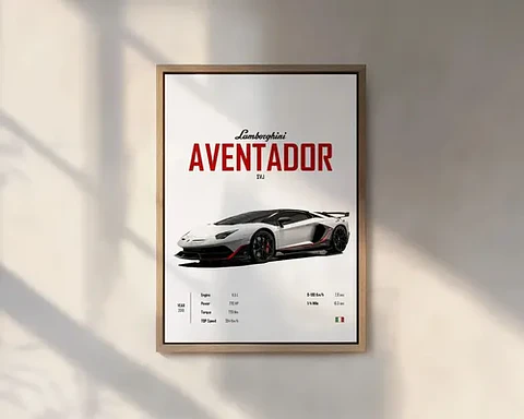 Cuadro Auto Lambo Aventador Svj  Deportivo + Marco Negro