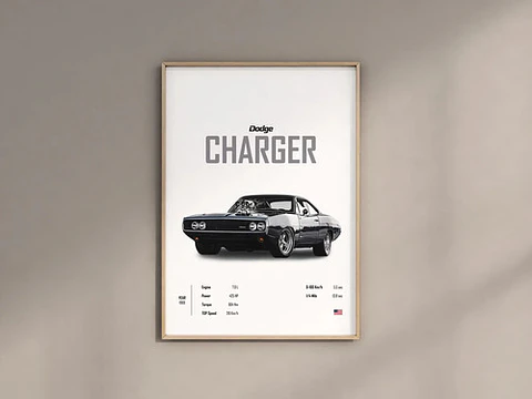 Cuadro Auto 1969 Dodge Charger  Deportivo + Marco Negro