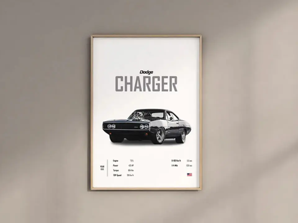 Cuadro Auto 1969 Dodge Charger  Deportivo + Marco Negro 1