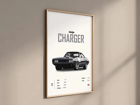 Cuadro Auto 1969 Dodge Charger  Deportivo + Marco Negro