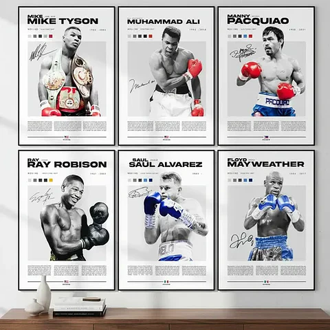 6 Cuadros De Leyendas Boxeo Peleadores Boxeadores + Marco