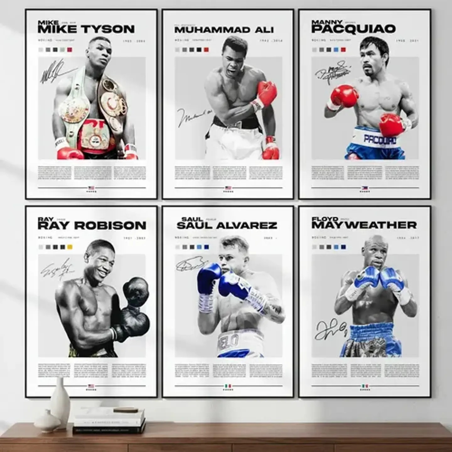 6 Cuadros De Leyendas Boxeo Peleadores Boxeadores + Marco 1
