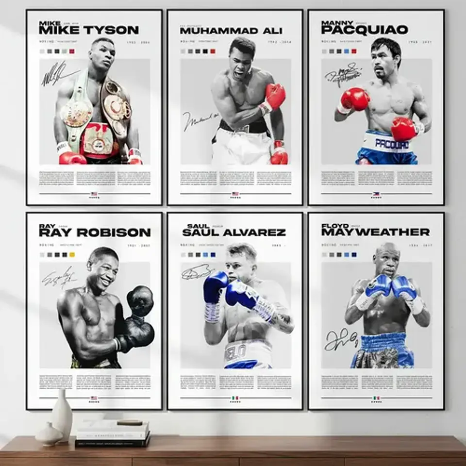 6 Cuadros De Leyendas Boxeo Peleadores Boxeadores + Marco 1