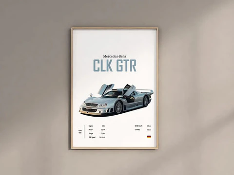 Cuadro Auto Mercedes Clk Gtr Deportivo + Marco Negro