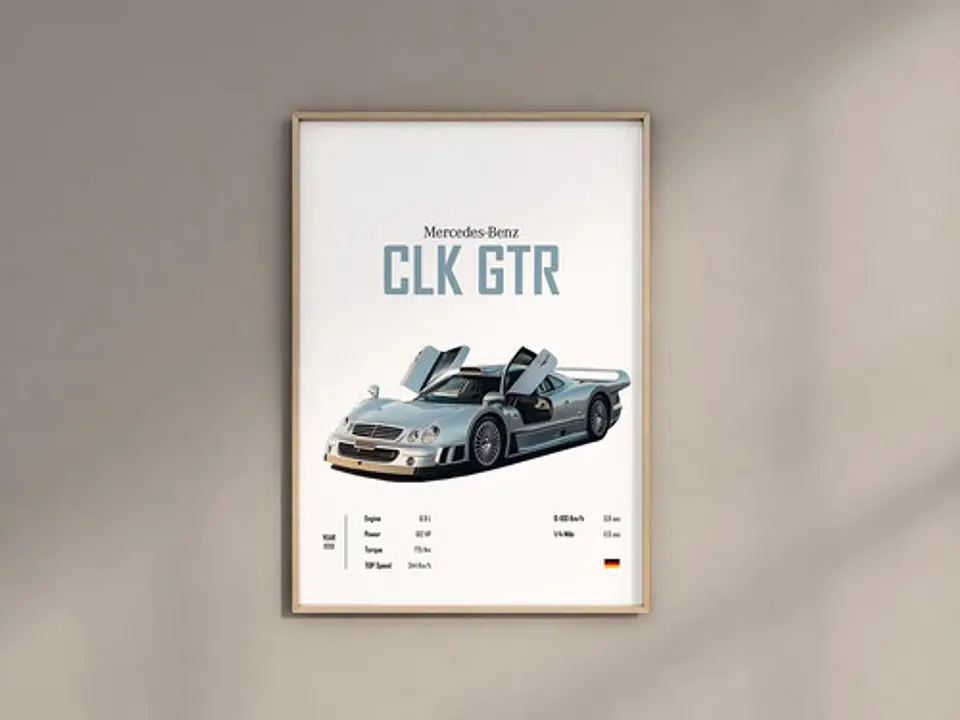 Cuadro Auto Mercedes Clk Gtr Deportivo + Marco Negro 1