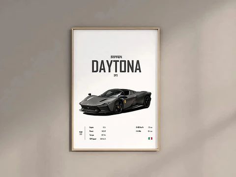 Cuadro Auto Ferrari Daytona Sp3 Deportivo + Marco Negro