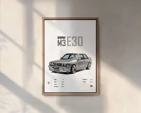 Cuadro Bmw M3 E30 Gris Deportivo + Marco Negro