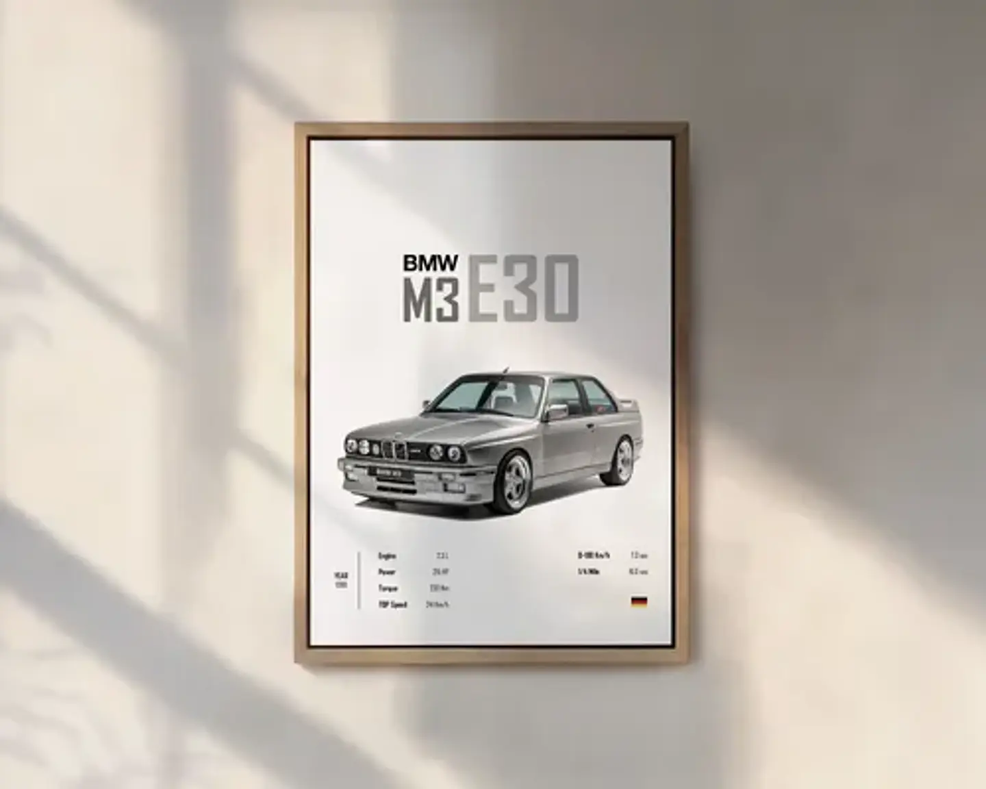 Cuadro Bmw M3 E30 Gris Deportivo + Marco Negro 1