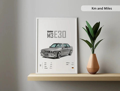 Cuadro Bmw M3 E30 Gris Deportivo + Marco Negro
