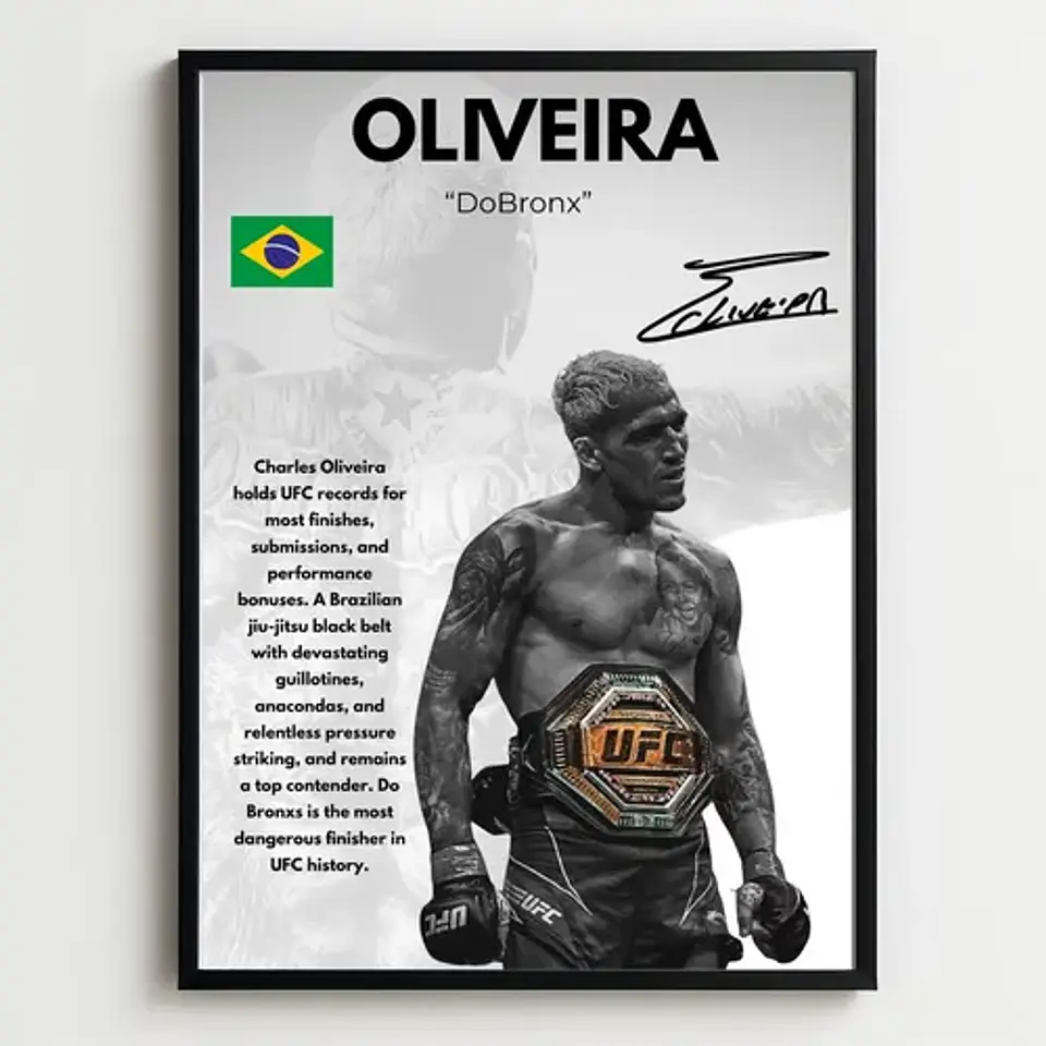 6 Cuadros De Peleador Charles Oliveira Ufc Jiu-jitsu + Marco 3