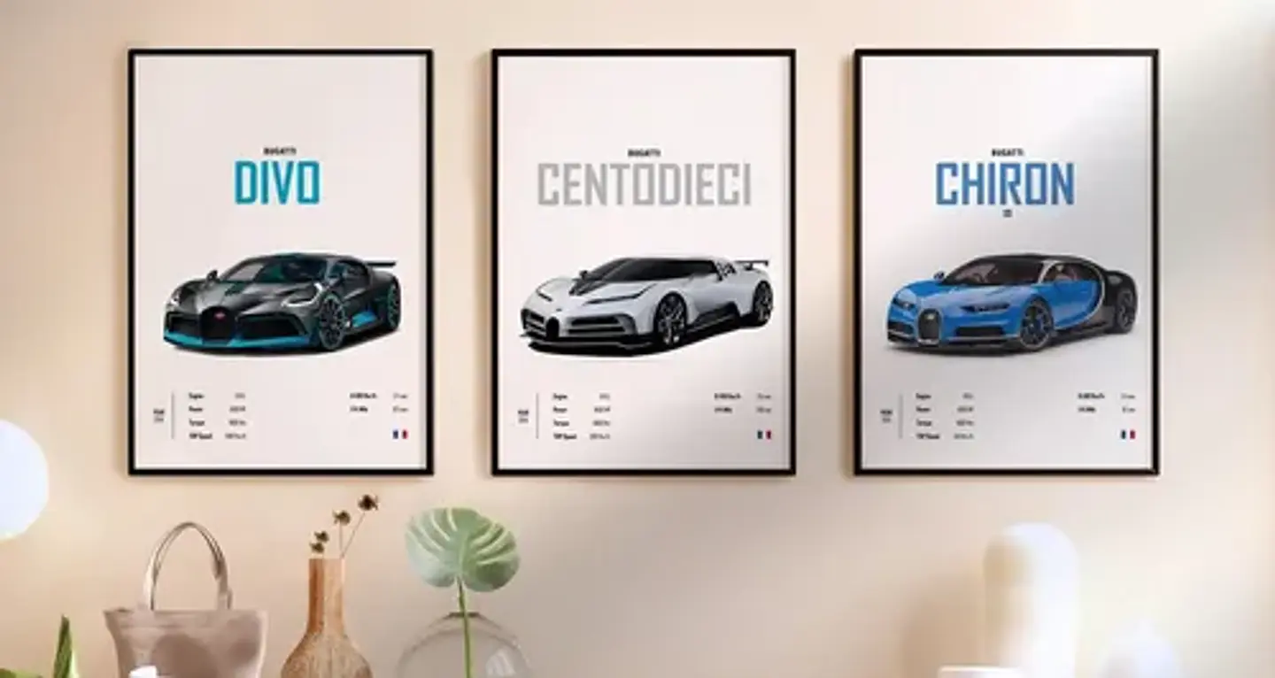 Cuadro Bugatti Chiron, Veyron, La Voiture Noire Y Divo 1