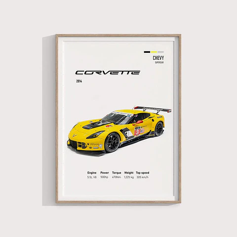 Cuadro Auto 2014 Chevy Corvette C7-r  Deportivo + Marco