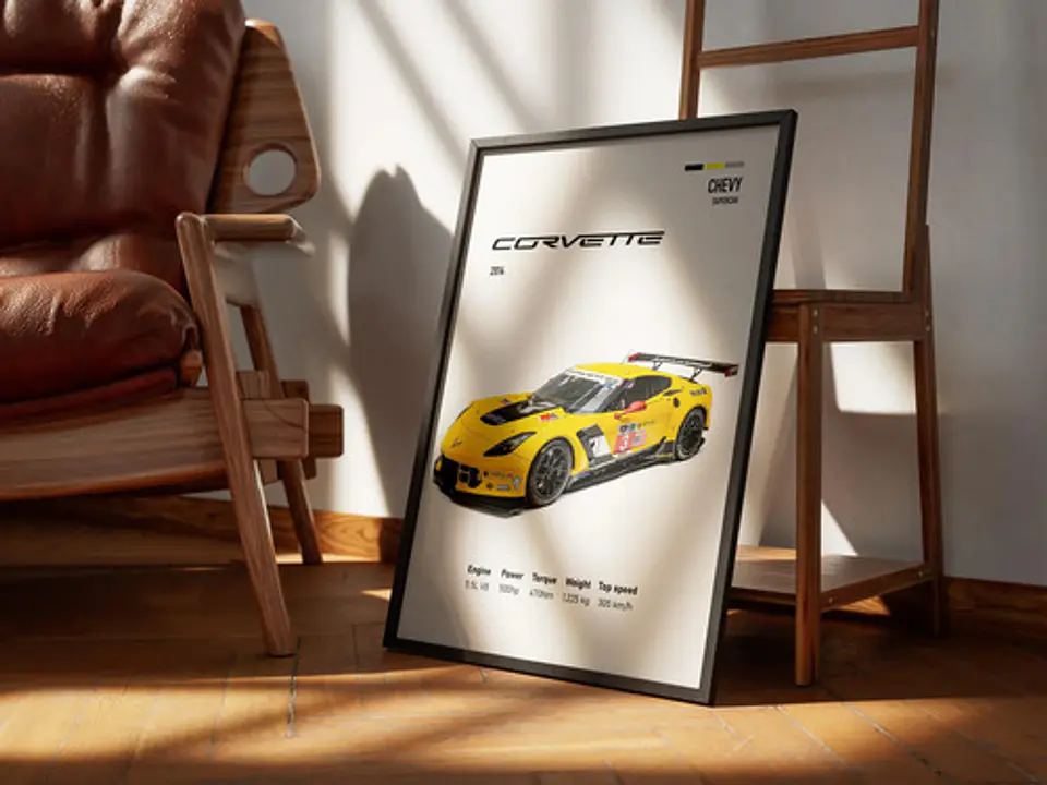 Cuadro Auto 2014 Chevy Corvette C7-r  Deportivo + Marco 3