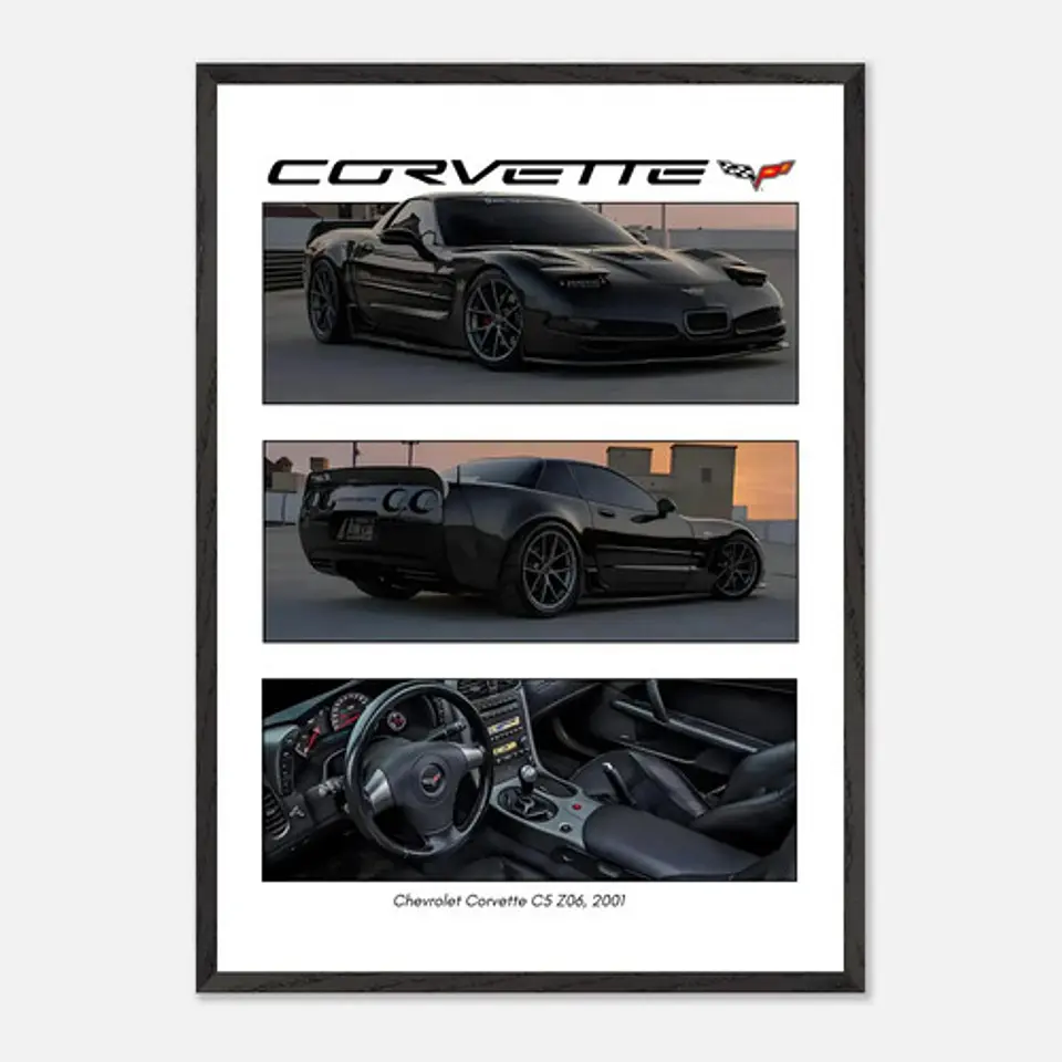 6 Cuadros De Auto Chevrolet Corvette C5 Deportivo + Marco 1