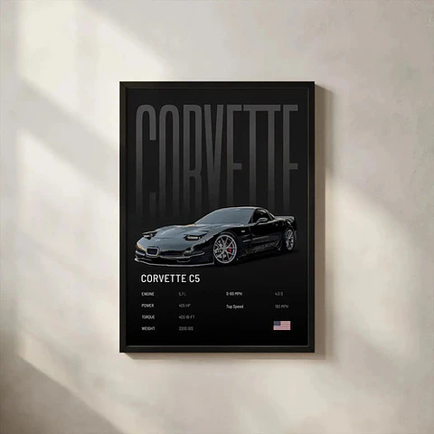6 Cuadros De Auto Chevrolet Corvette C5 Deportivo + Marco