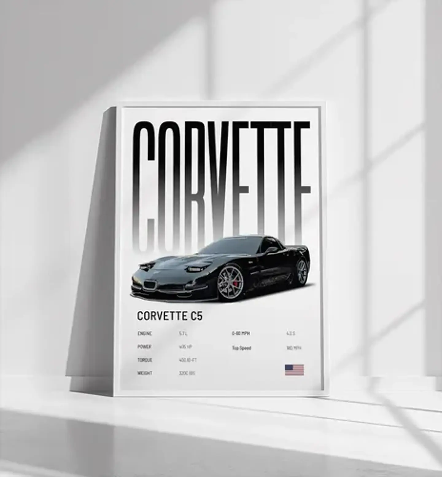 6 Cuadros De Auto Chevrolet Corvette C5 Deportivo + Marco 3