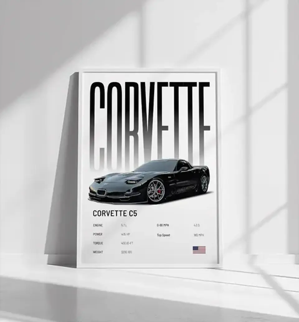6 Cuadros De Auto Chevrolet Corvette C5 Deportivo + Marco 3