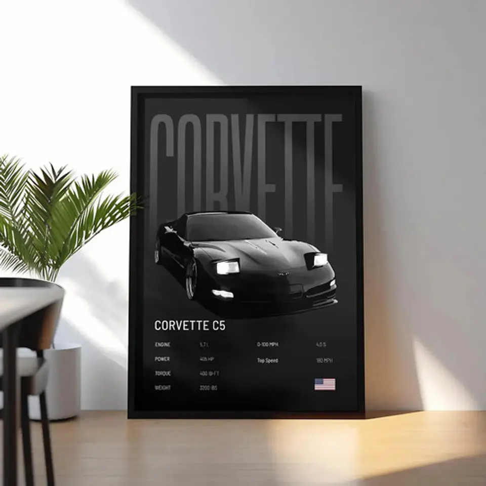 6 Cuadros De Auto Chevrolet Corvette C5 Deportivo + Marco 4