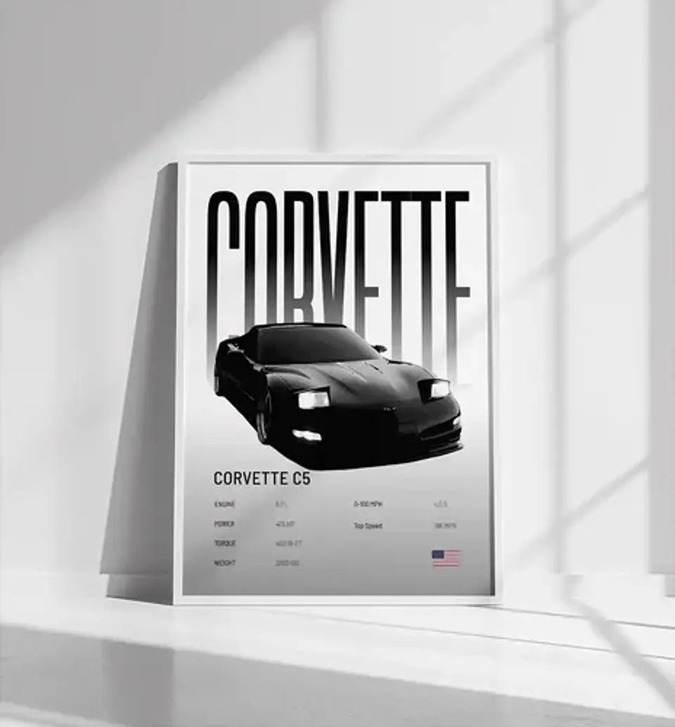 6 Cuadros De Auto Chevrolet Corvette C5 Deportivo + Marco 5