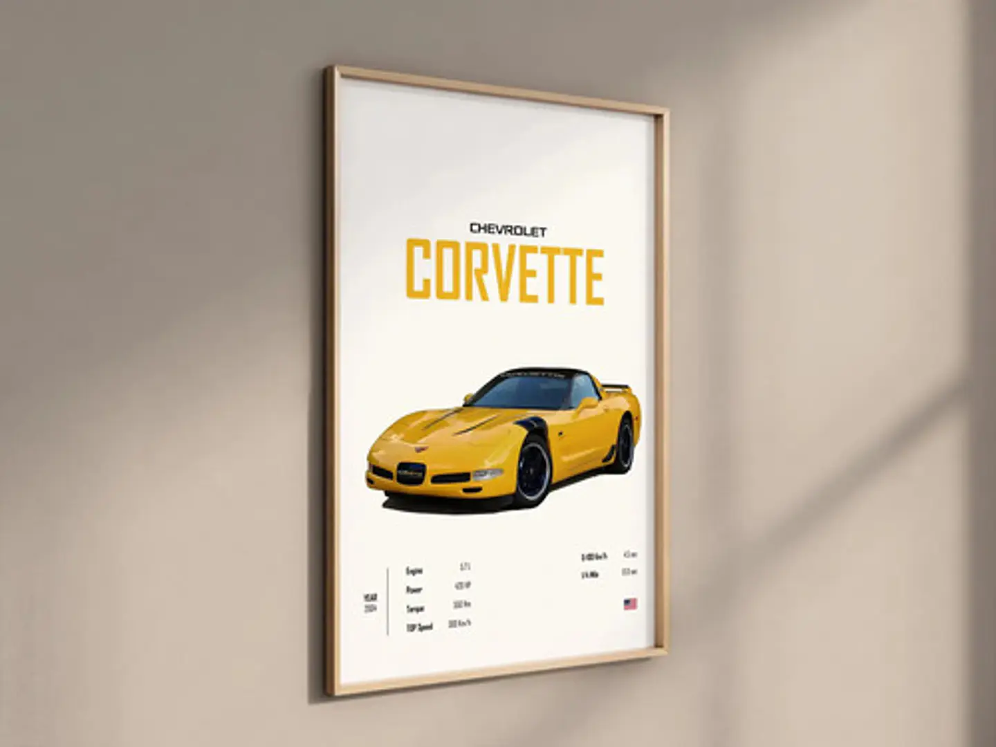 6 Cuadros De Auto Chevrolet Corvette C5 Deportivo + Marco 8