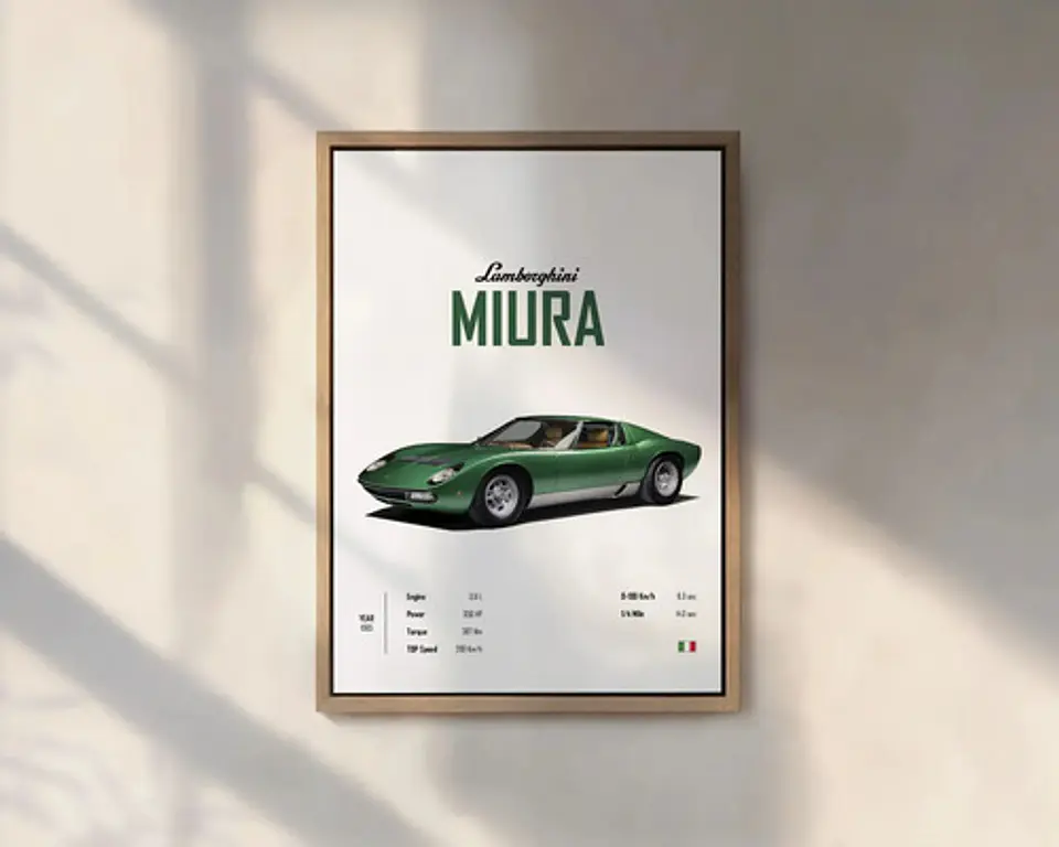 Cuadro Auto Lamborghini Miura 1965 Deportivo + Marco Negro 1