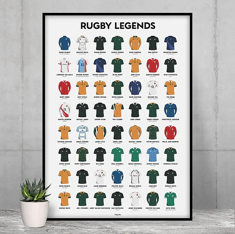 Cuadro Histórico Jugadores Rugby Leyendas + Marco Negro