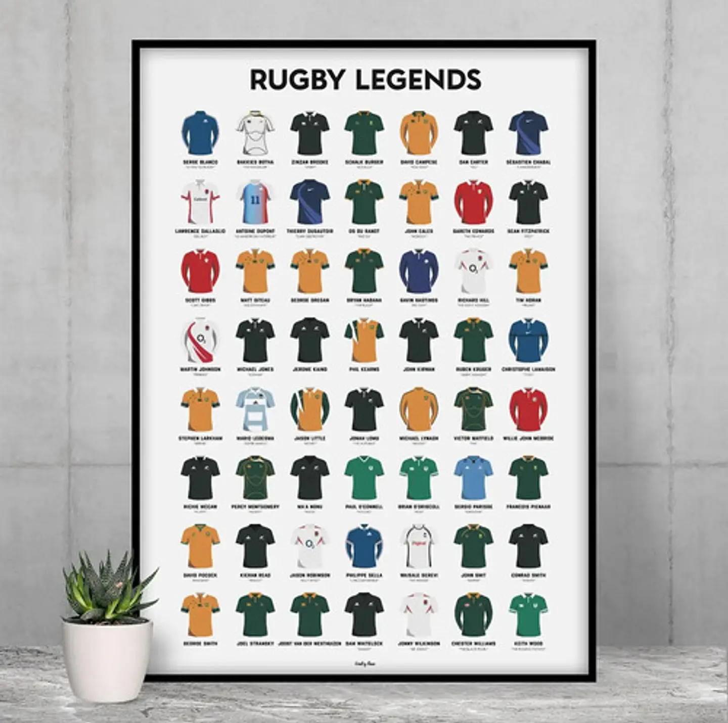Cuadro Histórico Jugadores Rugby Leyendas + Marco Negro 1
