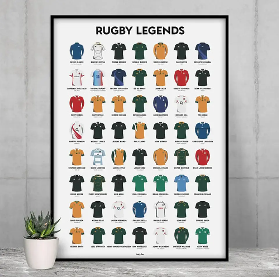 Cuadro Histórico Jugadores Rugby Leyendas + Marco Negro 1