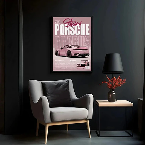 Cuadro Auto Porsche 911 Brabus Rosa Deportivo + Marco