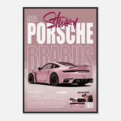 Cuadro Auto Porsche 911 Brabus Rosa Deportivo + Marco