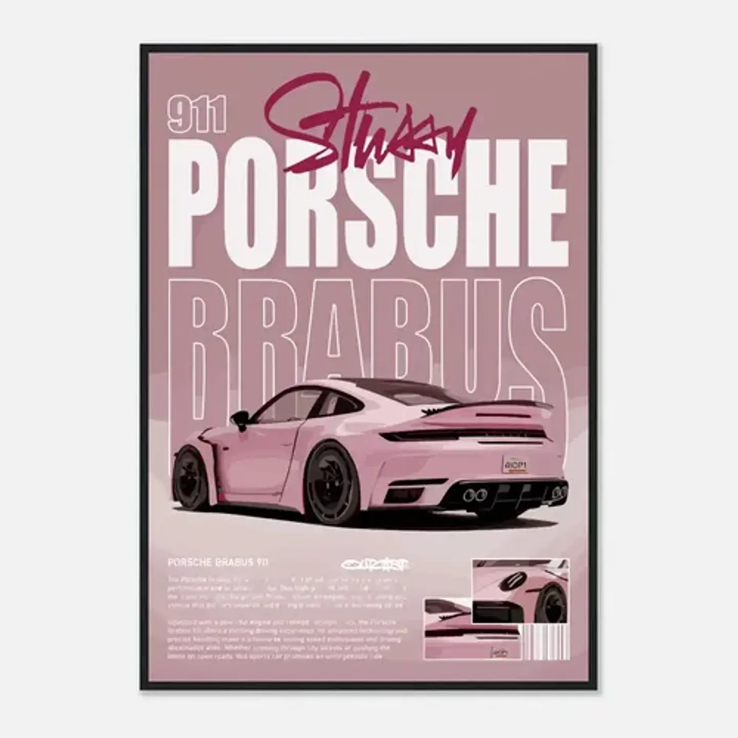 Cuadro Auto Porsche 911 Brabus Rosa Deportivo + Marco 2