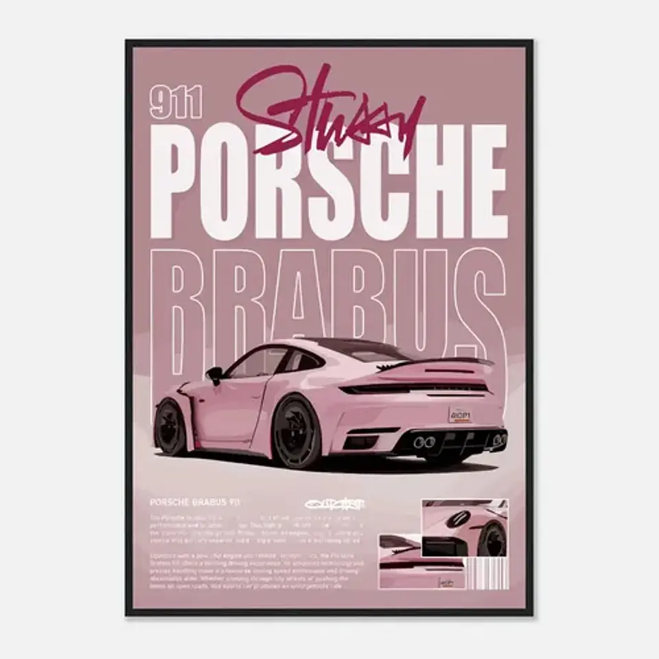 Cuadro Auto Porsche 911 Brabus Rosa Deportivo + Marco 2