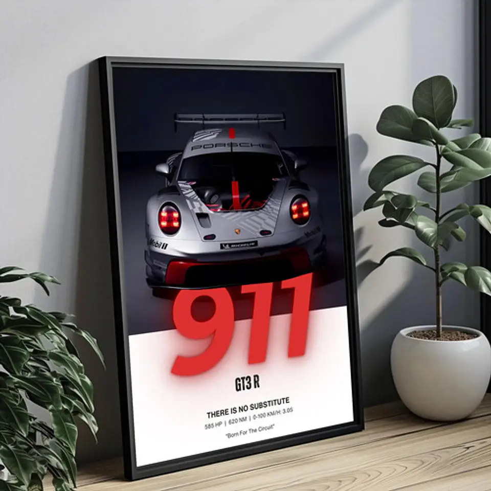Cuadro Porsche 911 Gt3 R Deportivo Especial M + Marco Negro 1