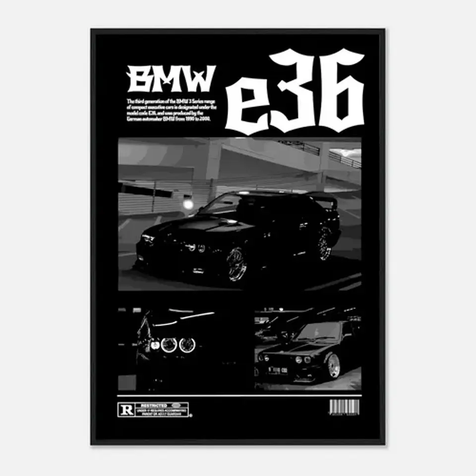 Cuadro Auto Bmw E36 Unico Night Deportivo + Marco 2