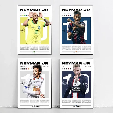 4 Cuadros De Futbol Neymar Jr Psg, Brasil, Santos, Barcelona