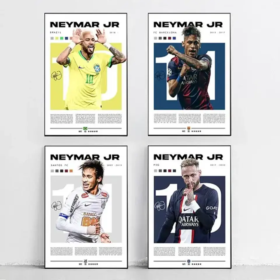 4 Cuadros De Futbol Neymar Jr Psg, Brasil, Santos, Barcelona 1