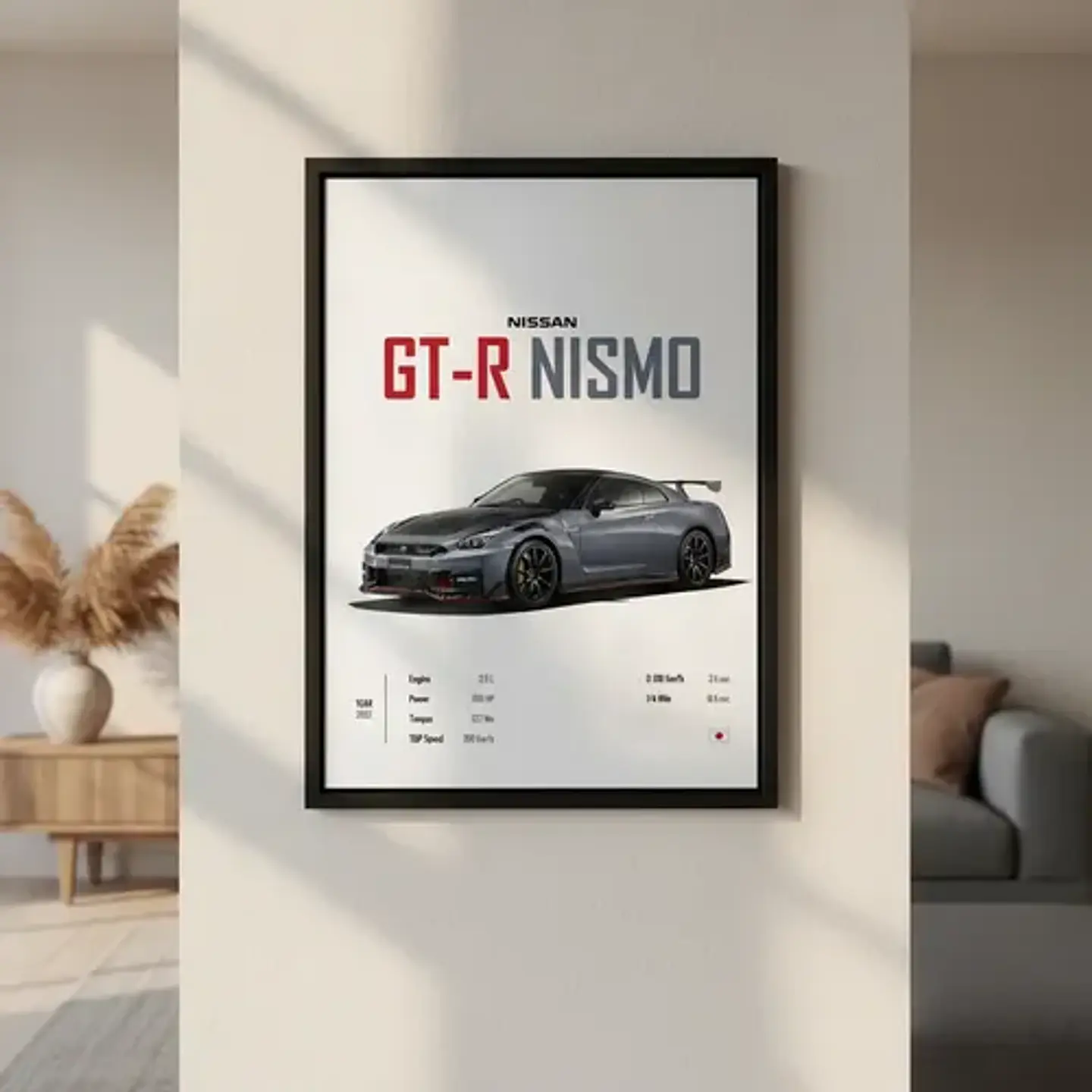 Cuadros Auto Nissan Nismo Gtr Gris Deportivo + Marco Negro 1